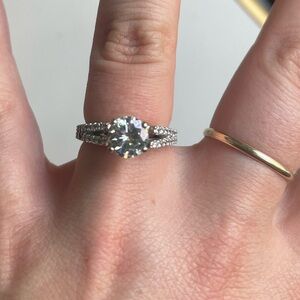 14K Moissanite Engagement Ring- Floating around cut engagement ring